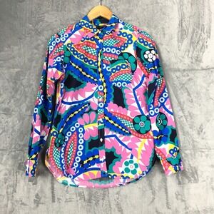 J Crew Classic-fit boy shirt Colorful floral Abstract Artsy Festival Womens Sz 2